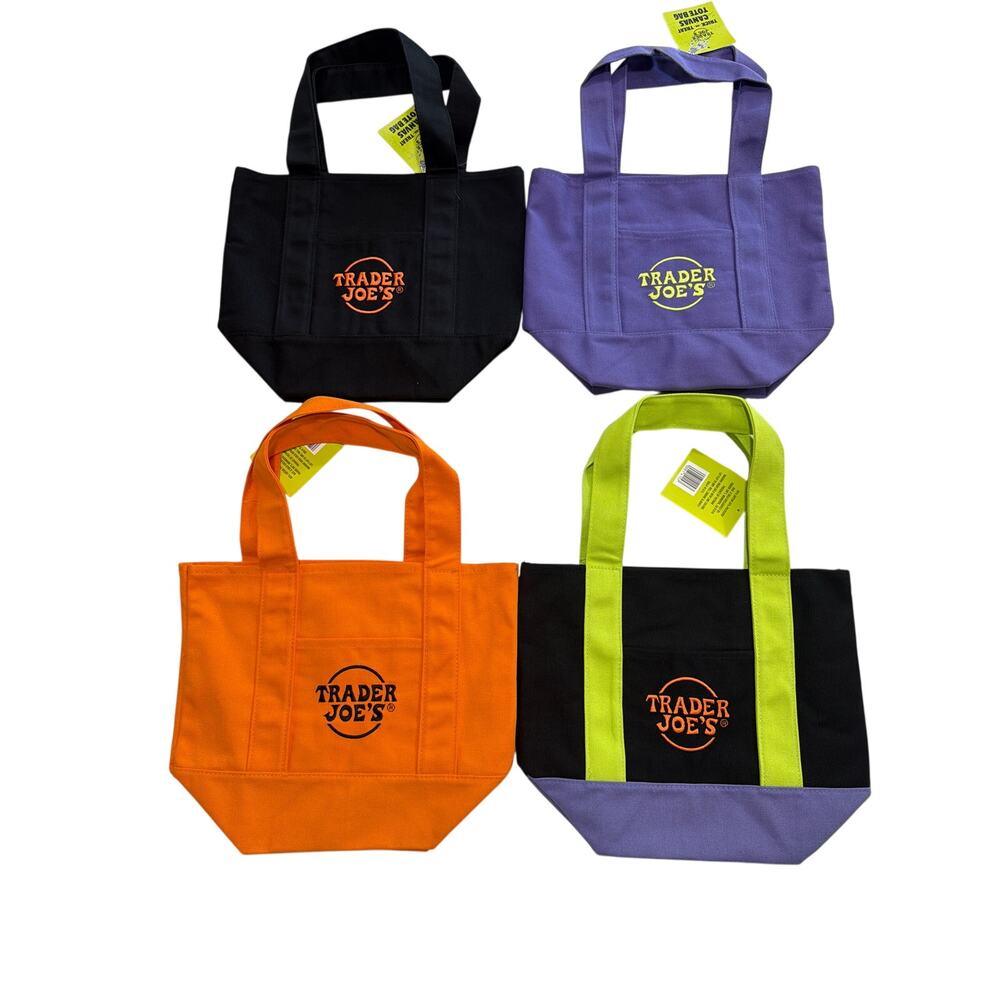 NWT Trader Joe's Halloween Mini Canvas Tote Bags Set of 4 2026 Limited Addition